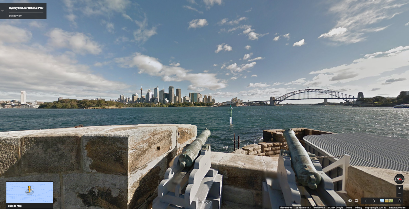 Looking over the cannons at Fort Denison